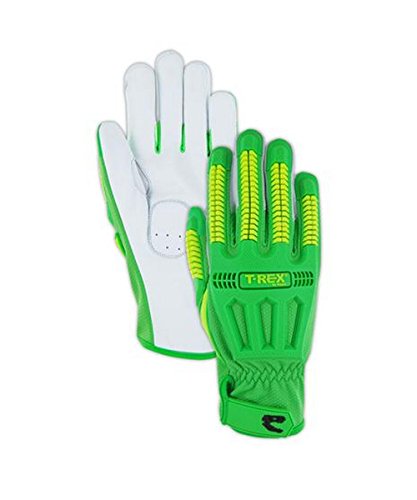 Hi-Viz Cut Resistant Leather Impact Work Gloves | Cut Level A6 Safety Gloves for Oil and Gas Rigging and Refining, Iron Work (TRX743-L) - Green/Yellow, Size Large (1 Pair)