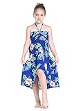 Girl Hawaiian Butterfly Dress in Hibiscus Blue