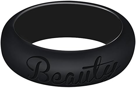 Silicone Wedding Ring for Couple by SZJOURNEY Affordable Silicone Rubber Band for Yoga, Weight Lifting, Training, Exercise, Fitness, Firefighter, Medical Grade (Beauty/Black, Size 7)
