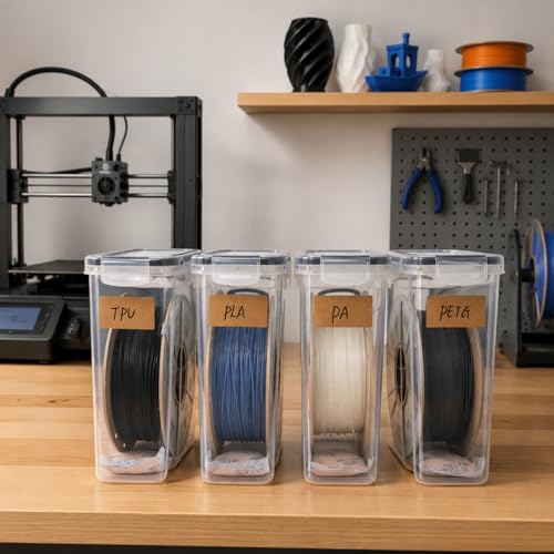 Filament Storage Box 4 Pack PLA Storage, Filament Vacuum PLA Airtight Boxes 3D Printer Storage Filament Dryer Box PLA Box 3D Filament Dryer for Sealing+8 Desiccants+Label+1 Marker Pen, 4.0L