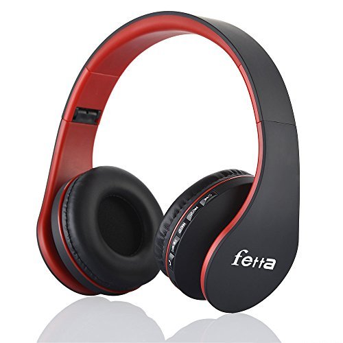 Fetta Wired On Ear Headphones with 3.5mm Audio Cable Wireless Stereo Bluetooth Headphones with Mic Protable Headsets Earphones for Smartphones,PC,Laptop,MP3 Player and More (Red)