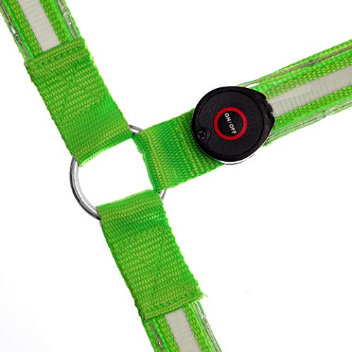Flytianmy Adjustable LED Horse Breastplate Collar Reflective Horse Tack Sturdy Comfortable Equestrian Protective Safety Gear Green