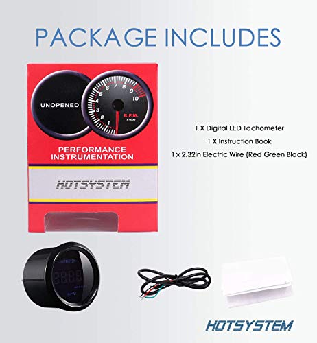HOTSYSTEM New Universal Electronic Tachometer Tacho Gauge Meter Blue Digital LED 2inches 52mm 0-9999 RPM for 4 6 8 Cylinder Car Vehicle Automotive