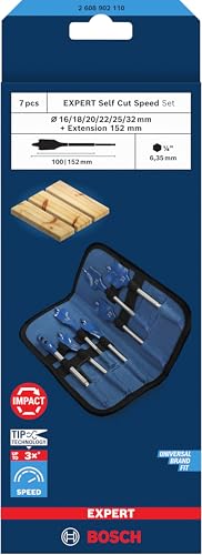 Bosch 7x EXPERT Self Cut Speed Flat Router Bit Set (for Softwood, Chipboard, Ø 16.0, 18.0, 20.0, 22.0, 25.0, 32 mm, Professional Drill Accessories)