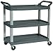 Rubbermaid Commercial Products Heavy Duty 3-Shelf Rolling Service/Utility/Push Cart, 300 lbs. Capacity, Gray, for Foodservice/Restaurant/Cleaning (FG409100GRAY)