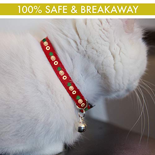 Cat Collar Pineapple, 3-Pack, Reflective with Bell, Solid & Safe Collars for Cats, Nylon, Kitty Collars, Pet Collar, Breakaway Cat Collar, Free Replacement - Thumbnail 2