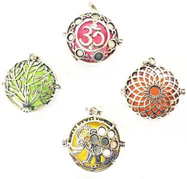 CPone 4pcs Life Tree Elephant Yoga Peony Mix Style Vintage Silver Alloy Locket Essential Oil Aromatherapy Diffuser Pendant Charms Necklace
