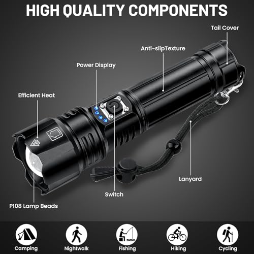 Rechargeable Flashlights 990,000 High Lumens, 2 Pack Super Bright Powerful Flashlight with 5 Modes, 12H Long Runtime & IPX6 Waterproof Brightest LED Flash Light for Home Camping Hiking Emergency