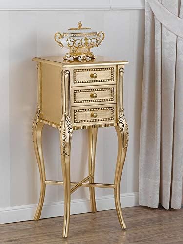 SIMONE GUARRACINO LUXURY DESIGN Side End Table Stand Rudy French Chippendale Style Three Drawers Gold Leaf