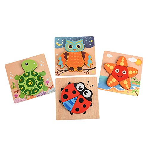 image for BOHS Pack of 4 pcs - Wooden Animals Primary Chunky Jigsaw Puzzles- Eas