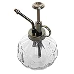 OFFIDIX Transparent Glass Watering Spray Bottle, 6.3" Tall Vintage Style Spritzer with Bronze Plastic Top Pump One Hand Watering Can Glass Spary Bottle