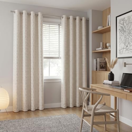 Gazal Vole Golden Cream Curtains Geometric Design, H220 x W140 cm, Set of 2 Panels, Soft Velvet, Blackout Curtains 75-80%, Metal Eyelets 4 cm, Living Room Bedroom Office