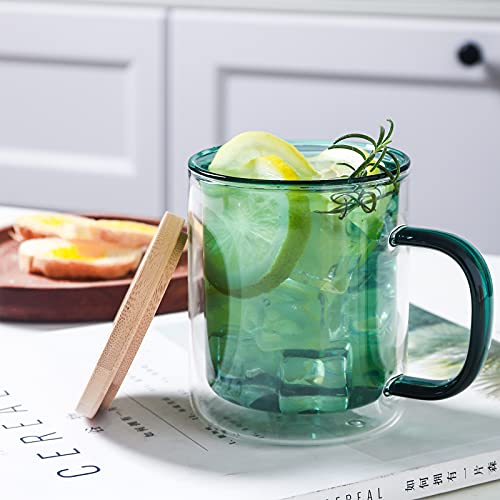 Farbe doppelwandige Gläser mit Griff und Deckel (275ml), Candiicap Thermogläser für Heißes & Kaltes Getränk, Kaffeegläser für Latte, Macchiato, Cappuccino, Cocktail, Tee