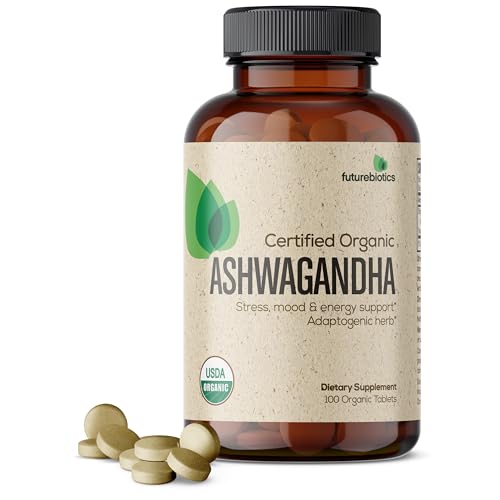 futurebiotics certified organic ashwagandha, stress mood & energy support adaptogenic herb, non-gmo, 100 organic tablets