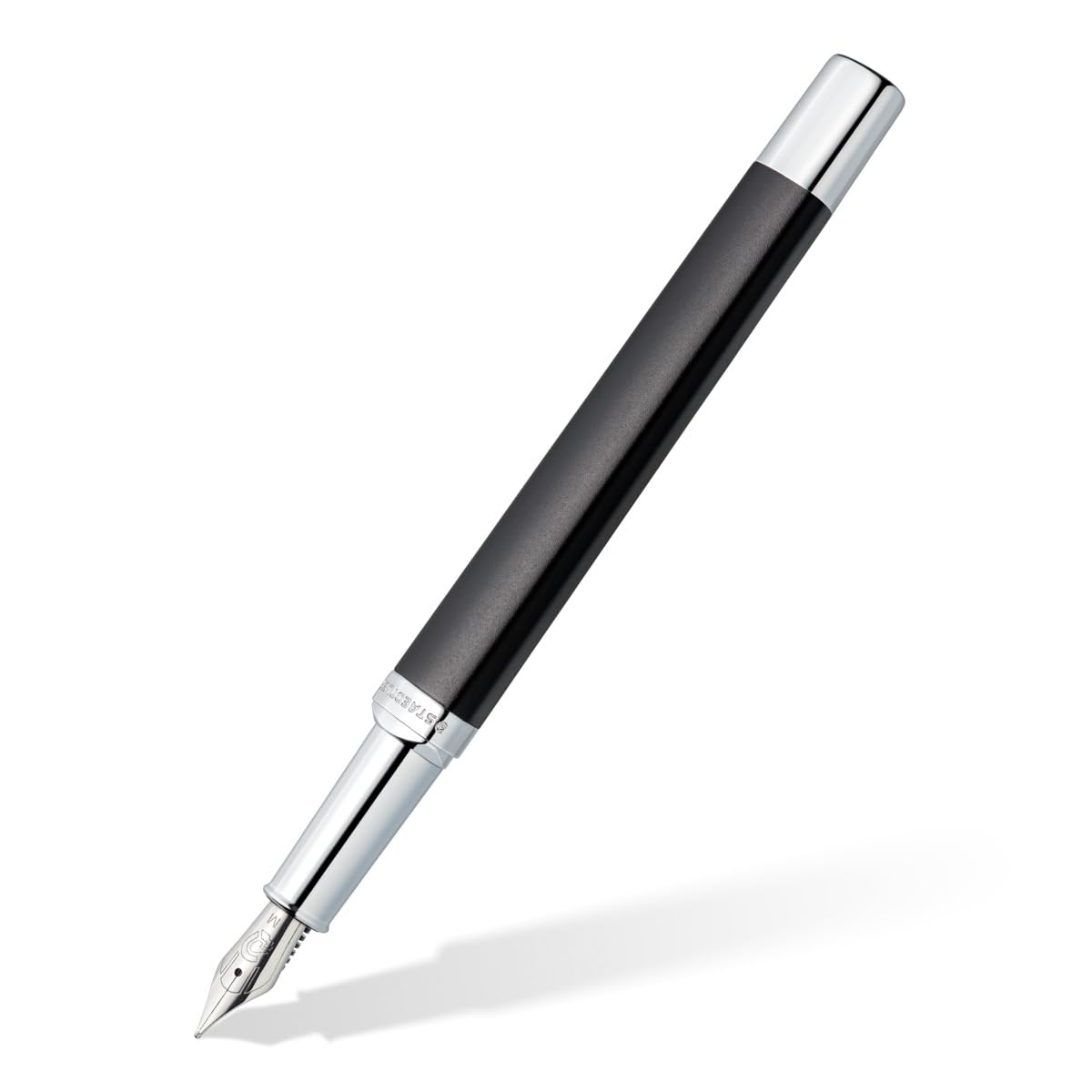 STAEDTLER Triplus 474 M09-3 Fountain Pen 474 M Antique Anthracite Premium Quality Metal Casing in Ergonomic Triangular Shape Steel Nib M with Blue Ink Cartridge