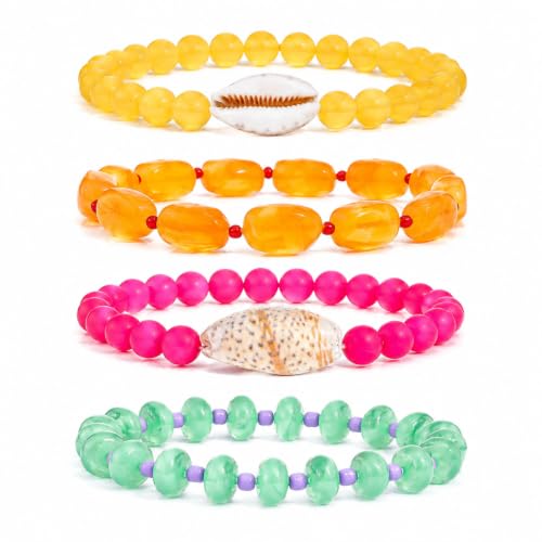 Beach Beaded Seashell Bracelets,Colorful Stackable Summer Bracelets at Amazon