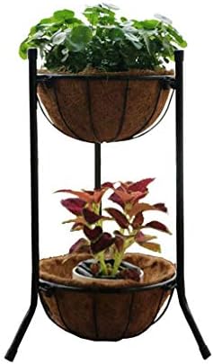 MBD Indoor and Outdoor 2-Tiered Planter with Coco Liner, Standing Multi-Layered Garden Succulent Flower Stand Iron Art