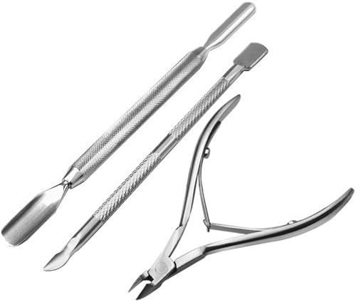 Haobase Pusher Scraper Spatula Nail Clipper Cuticle Trimmer, Cuticle Pusher, Set of 3