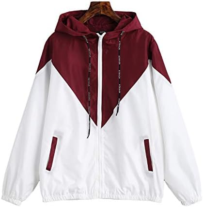 SUNSIOM Women Men Hooded Patchwork Lightweight Windbreaker Jacket Winter Coat Outerwear