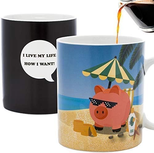 InGwest Home - New Year Pig Coffee Mug. Pig on The Beach Mug! Changing Colour Mug. Heat Sensitive Mug.