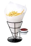 Home-X - French Fry Cone & Dipping Cup Holder, Classic Black Metal Diner Stand Holds French Fries and the Condiment of Your Choice (Paper Cones and Cups Not Included)