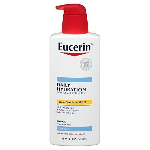 Eucerin Daily Hydration Moisturizer & Sunscreen Lotion, Fragrance Free SPF 15, 16.9 oz (Pack of 5)