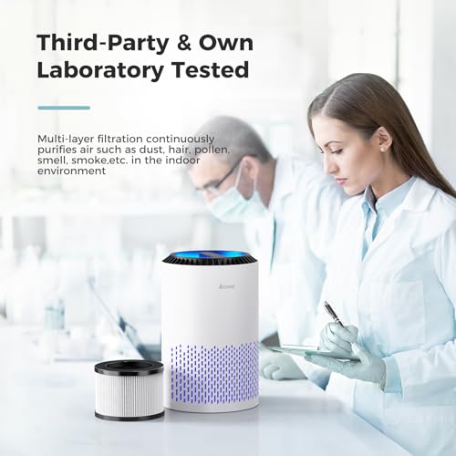 AROEVE Air Purifiers for Bedroom Home, Air Purifier For Smoke Pollen Dander Hair Smell Air Cleaner with Sleep Mode Speed Control For Bedroom Office, MK01- White(Available for California)