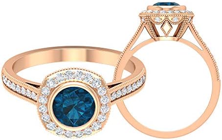 カテドラルハローリング 1 30 Ct ラウンド宝石 Hi Siダイヤモンド 6 Mm ロンドンブルートパーズ サイドストーン付きゴールドハローリング ソリテールエンゲージリング 18k ローズゴールド Size 26 Rafgroup Net