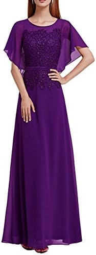 Neggcy Women's Cap Sleeve Long Chiffon Mother of Bride Dresses with Lace Appliques