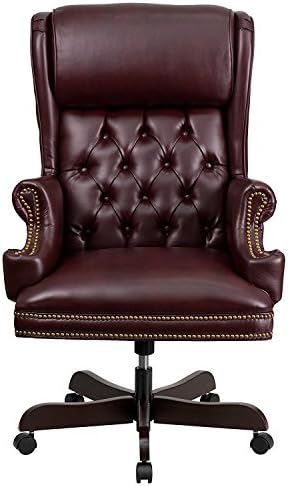 Judek High Back Traditional Tufted Brown Leather Executive Swivel Office Chair (Burgundy)