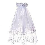 Valdler 2-Tier Beaded Veil with Attached Floral Headband for Girls