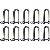 US STAINLESS 10 Pieces Stainless Steel 316 Long D Shackle 3/16" (5mm) Marine Grade Dee