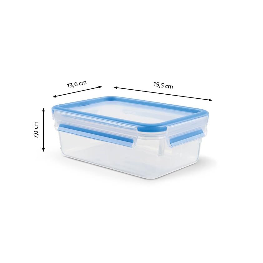 EMSA Clip & Close Frischhaltedosen-Set, rechteckig, 3 x 1 L, mit Deckel, Aufbewahrungsboxen, 100 Prozent dicht, spülmaschinen-, gefrier-, mikrowellenfest, Transparent, Blau, Made in Germany, N10313 8