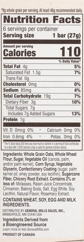 CINNAMON TOAST CRUNCH SOFT BAKED OAT BARS, CHEWY SNACK BARS, 6 CT