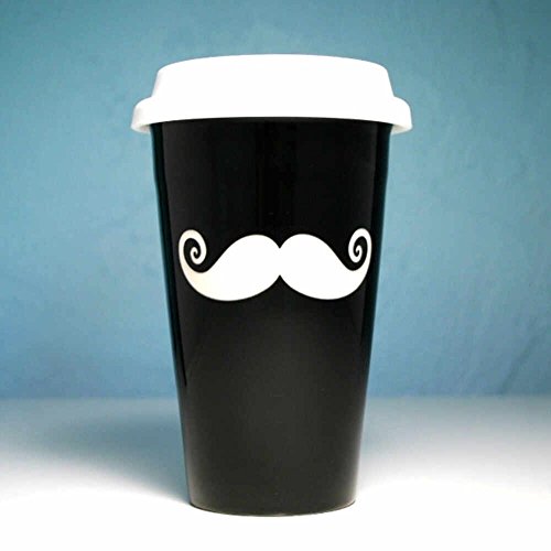 MUSTACHE Travel Mug - BLACK - Double Wall Ceramic Stoneware