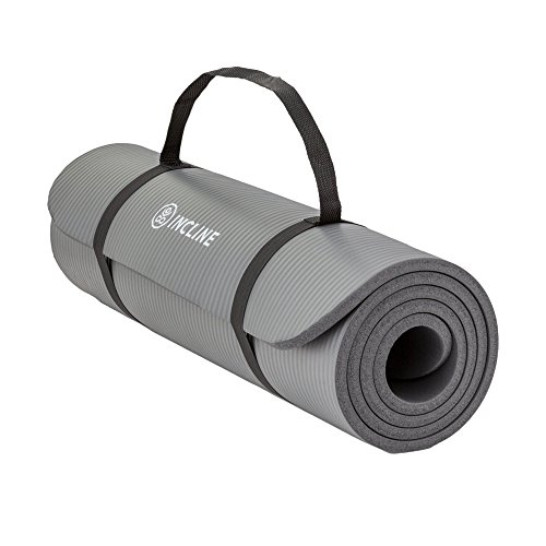 Incline Fit Extra Thick Exercise Mat w/Carrying Strap - Non Slip & Comfortable Workout Mat for Yoga, Pilates, Stretching, Meditation, Floor & Fitness Exercises, Elephant Gray