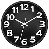 Lumuasky Black Wall Clock, Battery Operated 12 Inch