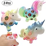 Macute Unicorn Squishy Balls Autism Toys for Kids 3Pcs Stress Relief Squeeze Toys Sensory Play Hand Fidget Animal Mesh Balls for Boys Girls ADHD Pressure Rubber Balls for Unicorn Birthday Party