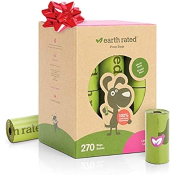 Earth Rated Dog Poop Bags, 270 Extra Thick and Strong Poop Bags for Dogs, Guaranteed Leak-proof, Lavender-Scented, 18 Rolls, 15 Doggy Bags Per Roll, Each Dog Poop Bag Measures 9 x 13 Inches