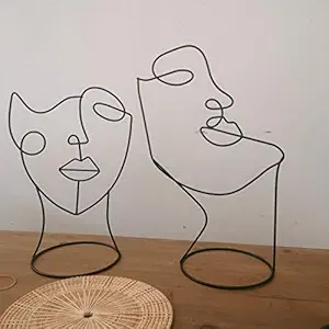 RISEON Set of 2 Modern Abstract Faces Metal Line Figure Art, Metal Face Outline, Geometric Hat Stands Metal Hat Cap Rack Wigs Holder, Wire Tabletop Jewellry Display Stand Minimalist Art Decor