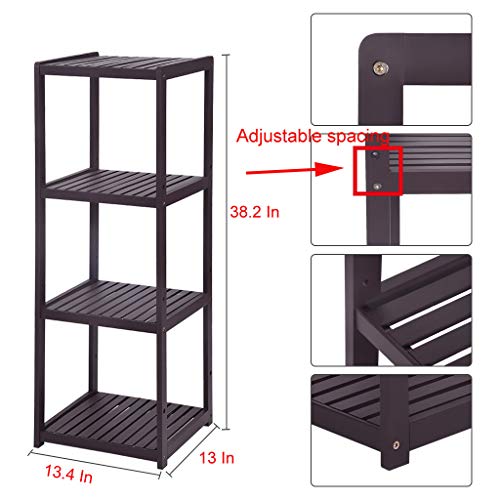Oksale Bamboo Bathroom Shelf Bathroom Organizer Rack Wood Bathroom Corner Shelf, 4-Tier Narrow Shelving Unit Bathroom Towel Shelf Storage Stand, 38.6×13.8×13inch, USA Stock (Brown)