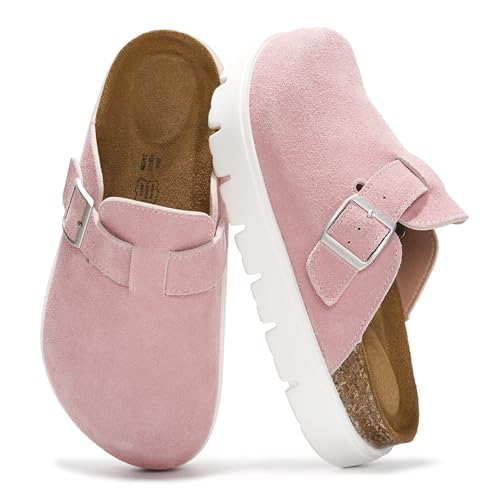 Project Cloud Genuine Leather Platform Clogs for Women Footwear - Memory Foam Arch Support Cork Footbed Casual Shoes & Mules for Women 2025 (Benton Chunky)