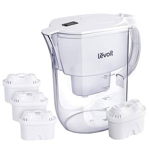 LEVOIT Water Pitcher, 10 Cup Large Purifier (BPA-Free) 4 Filters & Electronic Filter Indicator, 5-Layer Filtration for…