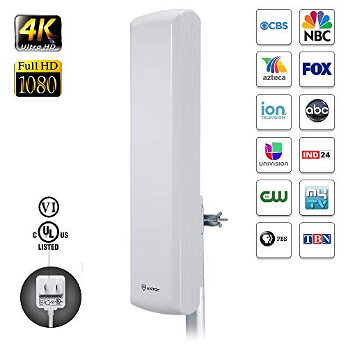 ANTOP Outdoor Indoor HDTV Antenna Flat-Panel with High Gain 60 Miles Range Multi-Directional Reception Digital TV Antenna, Supports VHF & UHF Signals AT-402 (Included 40ft Detachable Coaxial Cable)
