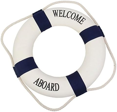 Welcome Aboard Cloth Life Ring Navy Accent Nautical Decor 13.5" New - Decoration Only