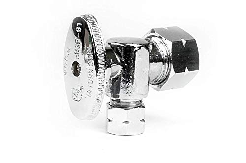 Angle Stop Shut Off Valve- 1/2" NOM. Compression (5/8" OD) x 3/8 in. - 1/4 Turn Valve- Chrome Plated Lead Free- 10 Pack