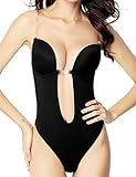 HOLYSNOW Womens' Plunging V-Neck Clear Straps Backless Bodysuit