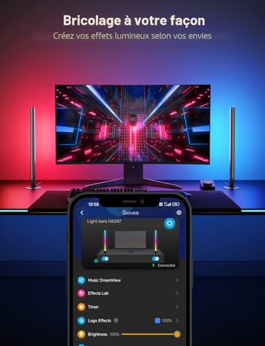 Govee RGBIC 42 cm Gaming Lightbar for PC with Desktop Controller, Sync Music for TV and Monitor, 60+ Scene Modes, Compatible with Alexa and Google Assistant, APP Control