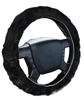 Zone Tech Luxurious Non-slip Car Decoration Steering Wheel Plush Cover - Black Authentic Sheepskin Thermal Steering Wheel Cover