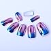 Ecbasket 24 Pcs Pre-designed Metallic Changing Colors Blue & Pink Full Nail Tips Acrylic False Nails +1 Pcs 20 Counts Nail Adhesive Stickers for Free ,Gift for Thanksgiving Day